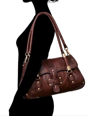 RARE Michael Kors Mahogany Leather Shoulder Bag With Bras Hardware EXCELLENT!
